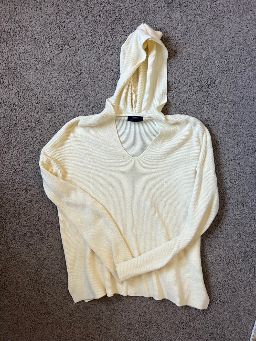 NWOT Tahari Women's V-Neck Hooded Sweater - Light Yellow